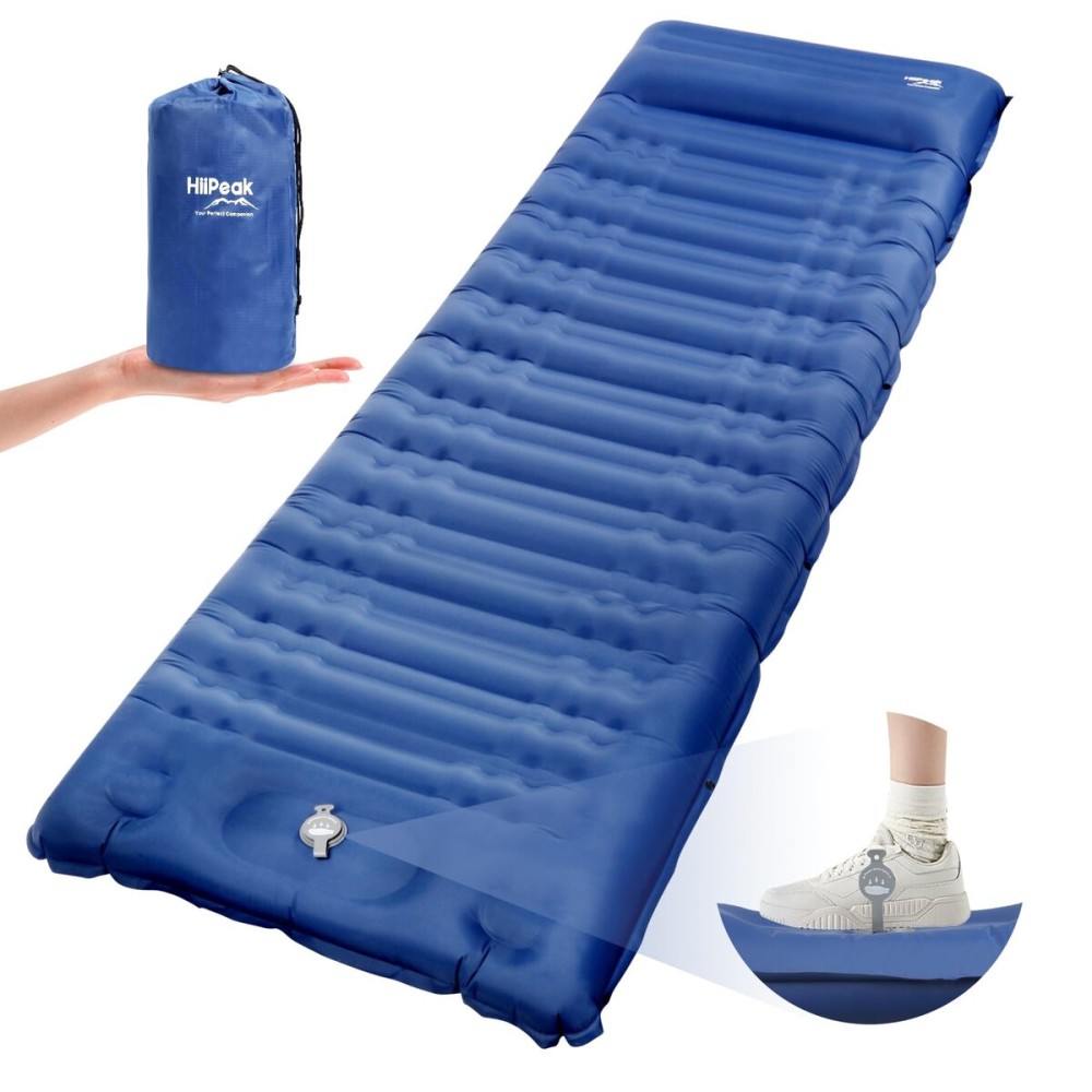 HiiPeak Ultralight Inflatable Sleeping Mat with Built-in Foot Pump & Pillow, Compact Air Mattress for Backpacking, Hiking