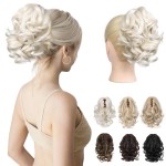 REECHO 9 Short Ponytail Extension, Classic Loose Curly Wavy Claw Clip Pony tails Hair Extensions HP001 Hairpieces for Women - Platinum Blonde