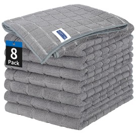 HOMERHYME Kitchen Towels, 8 Pack Microfiber Cleaning Cloth, 25\'\' x 15\'\' Dish Towels, 270 GSM Checkered All-Purpose Reusable Lint Free & Absorbent Hand Towels for Kitchen Home Tea Bar Shop