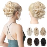 REECHO 9 Short Ponytail Extension, Classic Loose Curly Wavy Claw Clip Pony tails Hair Extensions HP001 Hairpieces for Women - Light Blonde