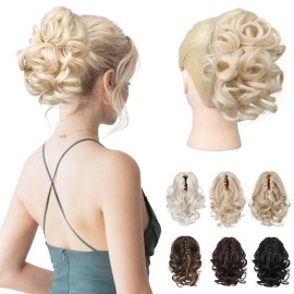 REECHO 9 Short Ponytail Extension, Classic Loose Curly Wavy Claw Clip Pony tails Hair Extensions HP001 Hairpieces for Women - Light Blonde