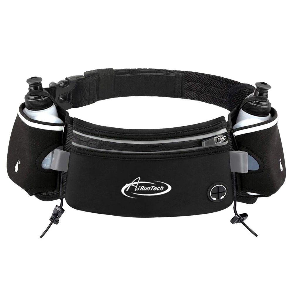 AiRunTech Hydration Running Belt with Bottles Zero Bounce Design for Running, Triathlon, Marathon, 10K, 5K, Trail Fit for Most Smartphones(2 * 10OZ bottle)