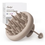 Sndyi Silicone Scalp Massager Shampoo Brush, Hair Scrubber with Soft Silicone Bristles, Scalp Scrubber/Exfoliator for Dandruff Removal, Wet Dry Scalp Brush for Hair Growth & Scalp Care, Khaki