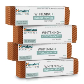 Himalaya Botanique Whitening + Hydroxyapatite Toothpaste, Mint Flavor - Nano Hydroxyapatite to Support Remineralization and Restore Enamel to Strengthen Teeth - Vegan, Gluten Free, 4 oz (Pack of 4)