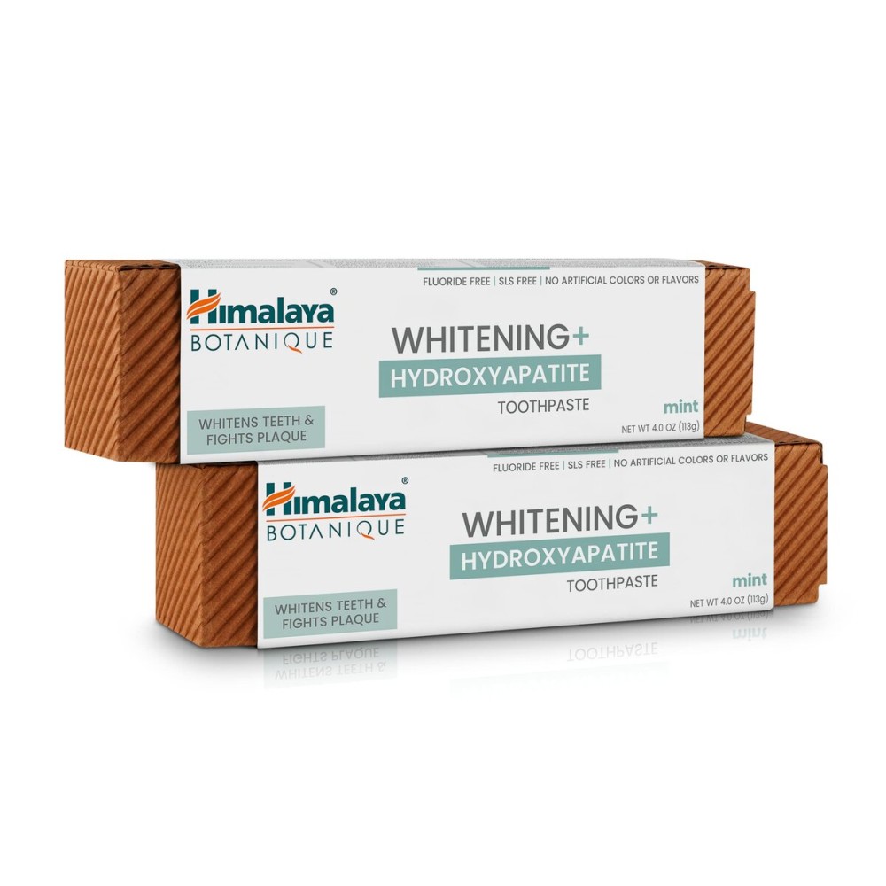 Himalaya Botanique Whitening + Hydroxyapatite Toothpaste, Mint Flavor - Nano Hydroxyapatite to Support Remineralization and Restore Enamel to Strengthen Teeth - Vegan, Gluten Free, 4 oz (Pack of 2)