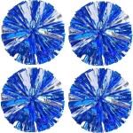 Hlonon 4 Pack Cheerleader Pom Poms Sports Dance Cheer Plastic Pom Poms Cheerleading for Sports Team Spirit Cheering (Blue Silver, 50g)