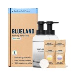 BLUELAND Hand Soap Duo, 2 Refillable Glass Foaming Hand Soap Dispensers with 8 Refill Tablets, Variety Scents, 8 x 9 Fl oz