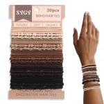 20 PCS Boho Hair Ties, Bracelets Hair Ties for Thick or Thin Hair, 4 Styles Boho Ties for Ponytail Holders, 2.36 Hair Ties No-Damage, Chirstmas Gifts, Brown