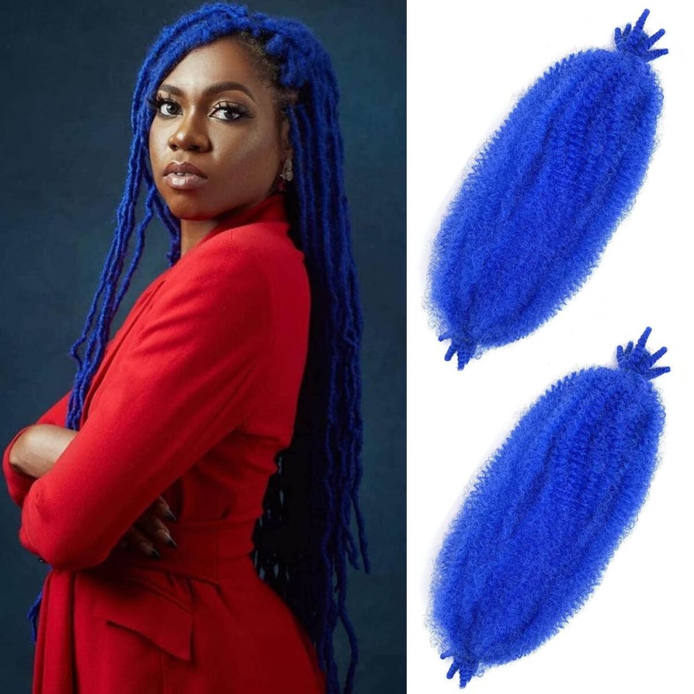 Afro Twist Hair 30 Inch 2 Packs, Springy Afro Twist Hair Pre Fluffed Spring Twist Hair Pre Separated Wrapping Hair for Soft Locs Hair Extensions (30 Inch (Pack of 2), Blue)