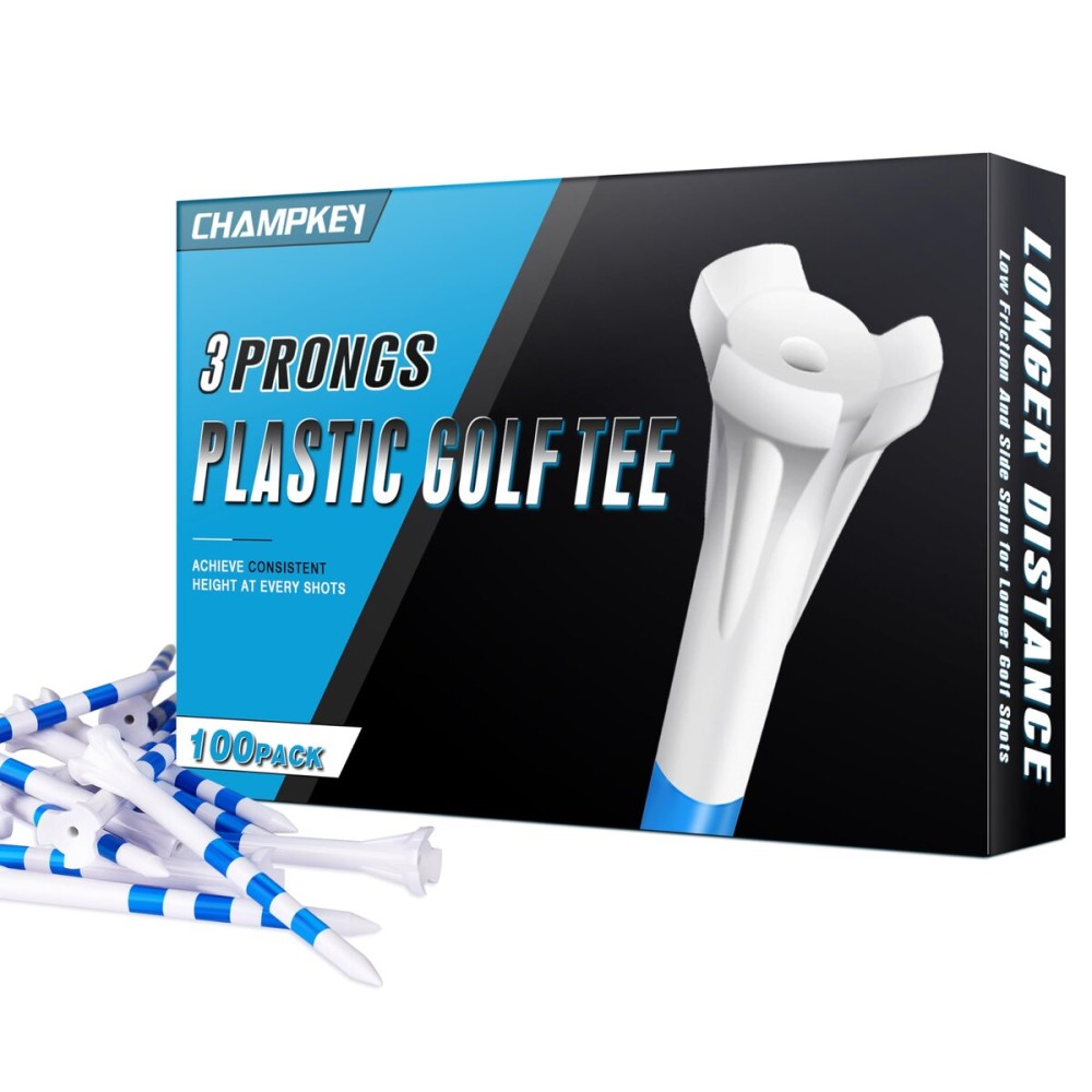 CHAHMPKEY Premium 3-Prong Plastic Golf Tees 3-1/4 120 or 100 Pack- 40% Reduced Ball Contact with High Stability and Long Distance Performance Golf Tees Plastic(100 Pack - 3-1/4)