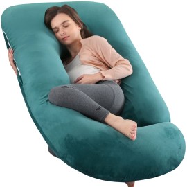 Full Body Pregnancy Pillow for Women-57 Inch U-Shaped Maternity Pillow with Removable Washable Cover Support for Back,HIPS,Belly,Legs & Neck (Velvet,Forest Green)