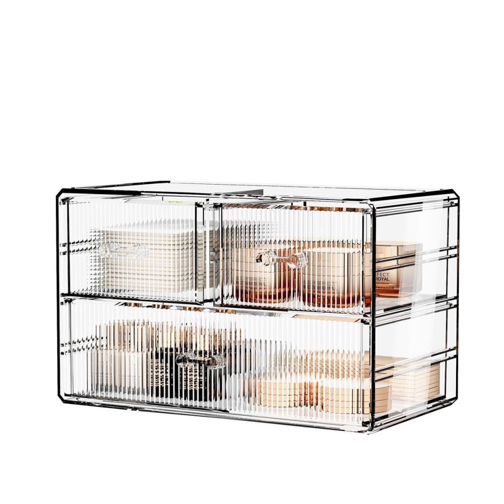 ZHIAI Stackable Storage Drawers, Acrylic Bathroom Counter Organizer Clear Makeup Organizers for Vanity, Kitchen Cabinets, Bathroom, Undersink, Home Organization and Storage (5 Drawers, Pattern E)