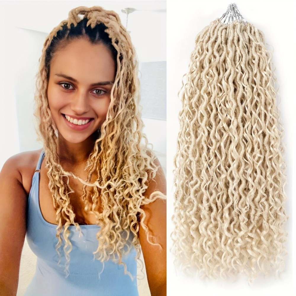 Aipin Goddess Crochet Hair 18 Inch Boho River Locs Hippie Locs Wavy Crochet With Curly Hair In Middle And Ends Braids Hair Extensions (7Packs,18 inch, 613)