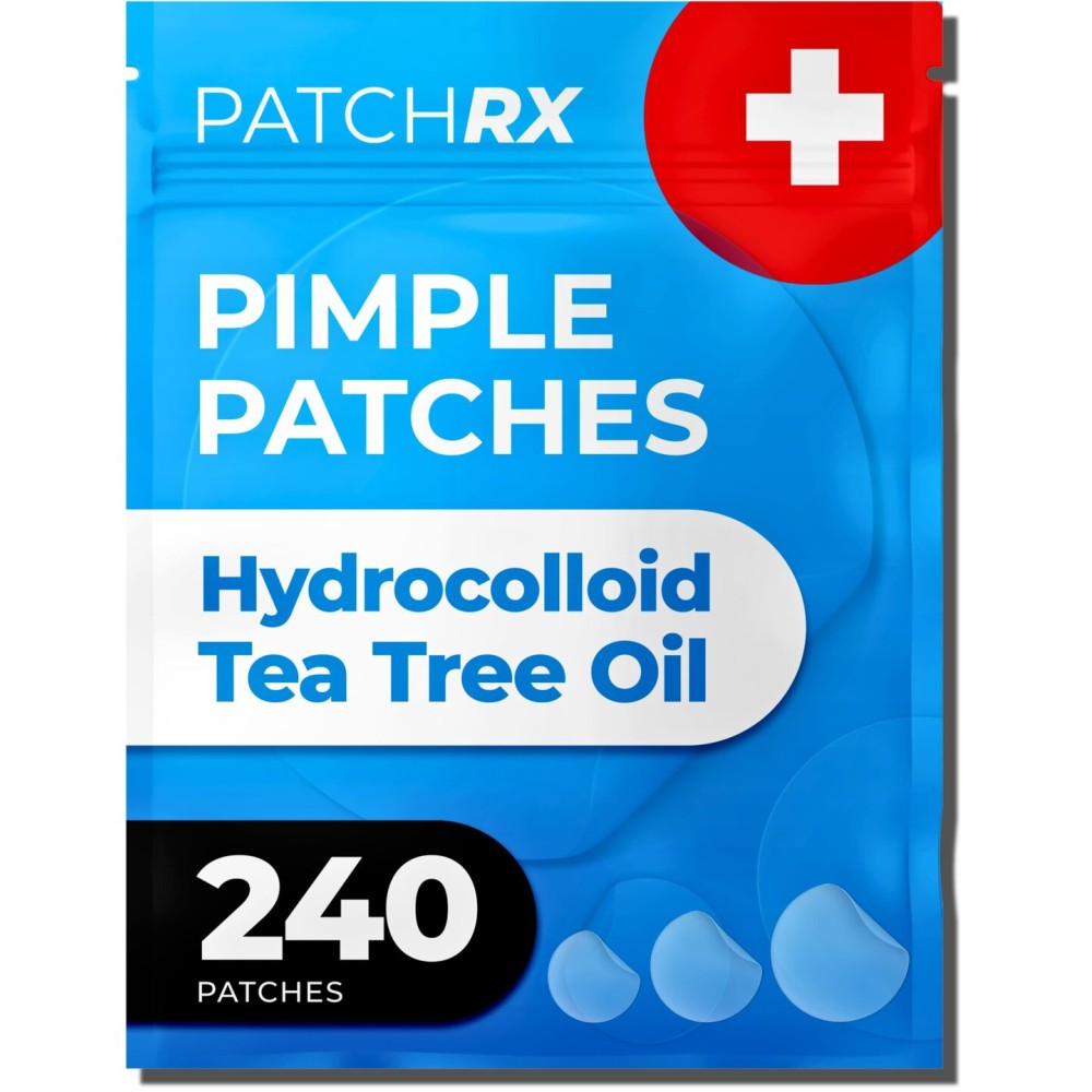 PatchRx Pimple Patches for Face (240 Patches), Hydrocolloid Acne Patches with Tea Tree Oil, Pimple Stickers - Acne Pimple Patches For Face - Zit Patches
