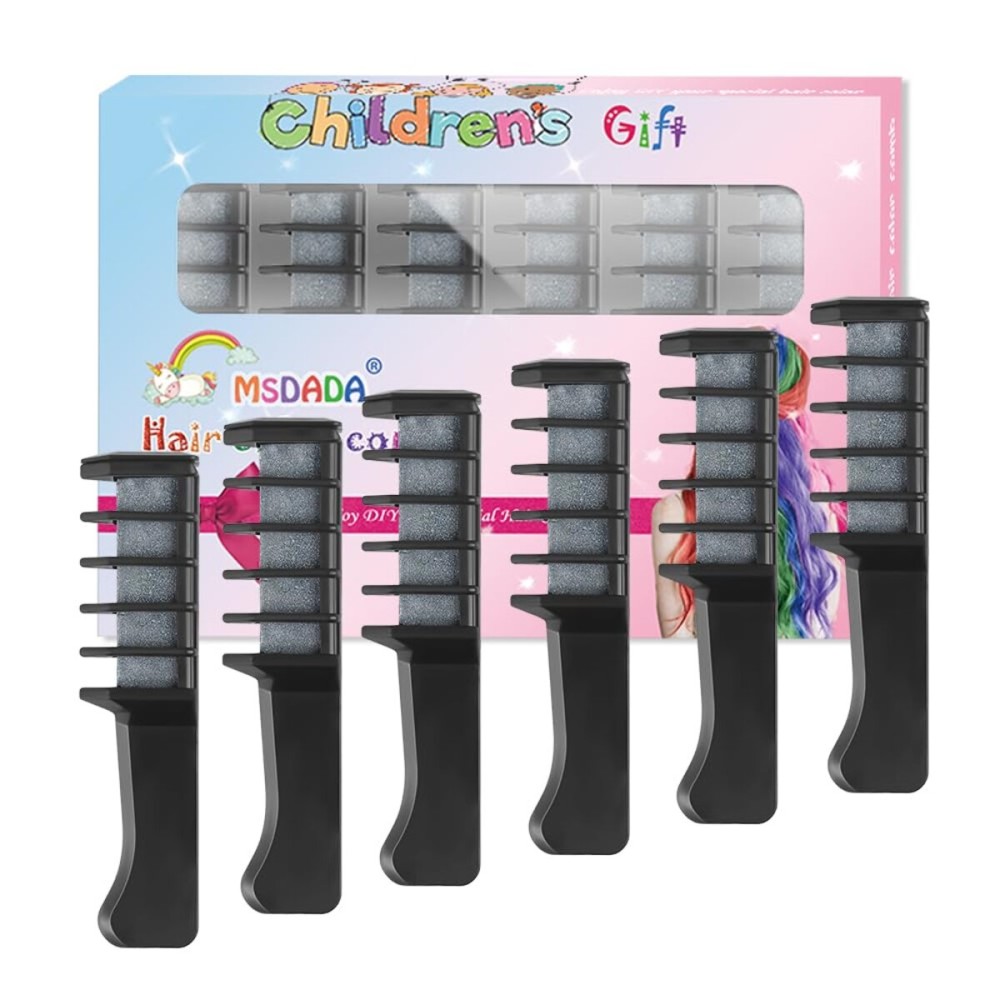 MSDADA New Hair Chalk Comb Temporary Hair Color Dye for Girls Kids with Light Color Hair, Washable Hair Chalk for Girls Age 4 5 6 7 8 9 10 Birthday Cosplay DIY, Easter (Silver)