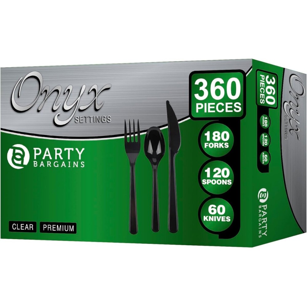 Party Bargains Disposable Cutlery set, Onyx Design, 360 Pieces: 180 Forks, 120 Spoons, 60 Knives