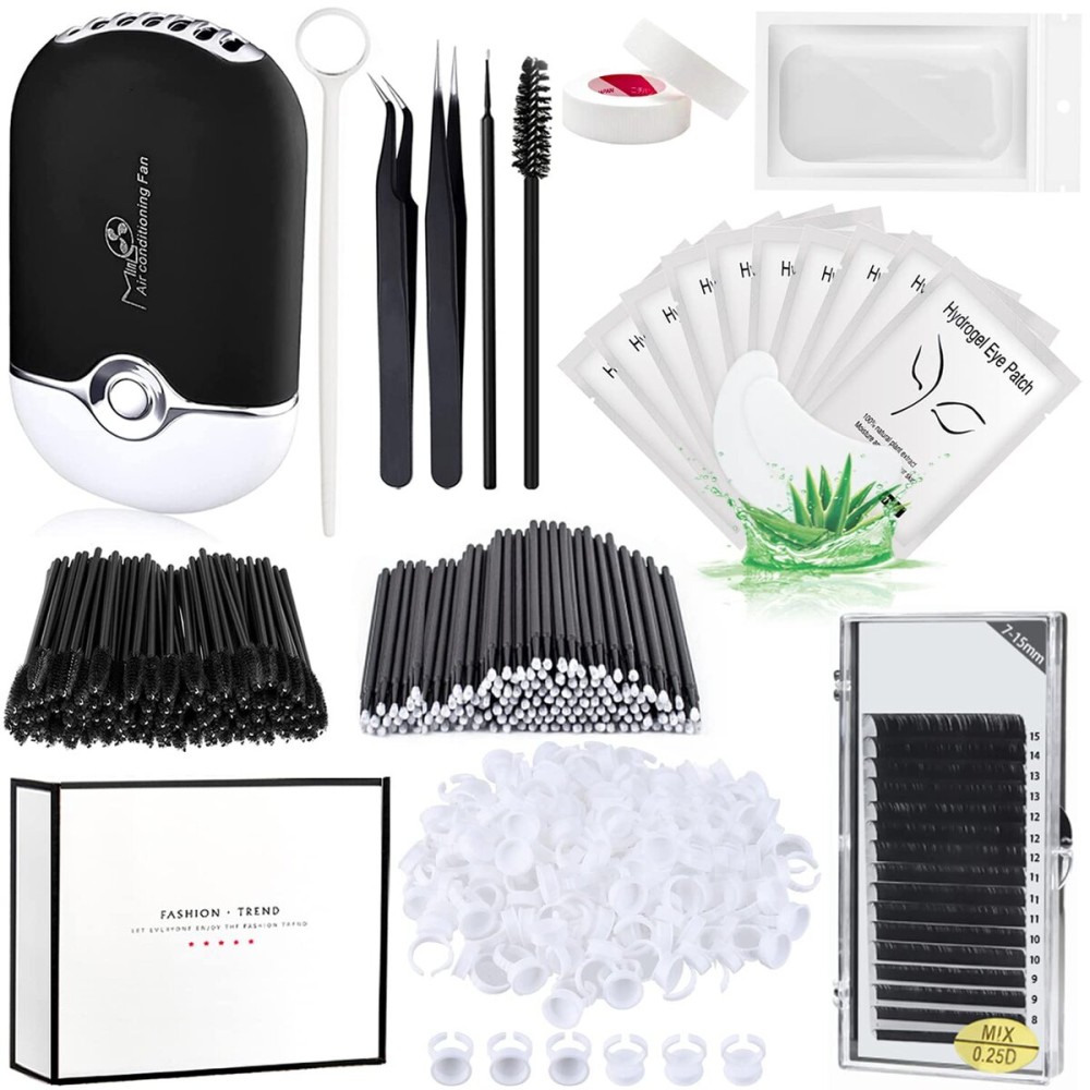 Lash Extension Kit Professional USB Eyelash Fan Individual 0.07D Curl Mix 8-15mm Extra Strong Glue Lash Glue Remover Eye Patch Silicone Pad Tapes,Perfect Tool for Beginner