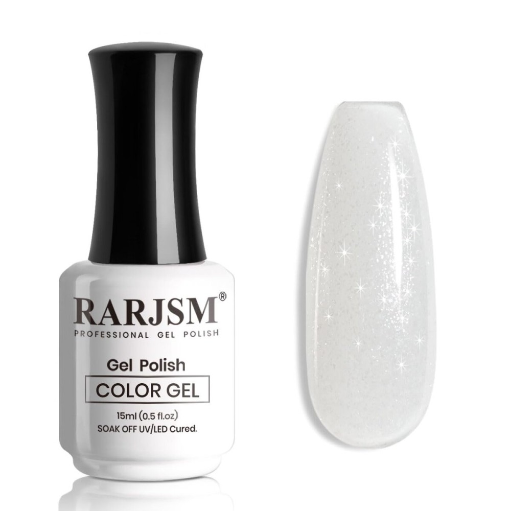 RARJSM Glitter Gel Nail Polish Nude Milky White Silver Shimmer Pigment Jelly Creamy White Yellow Gel Polish Neutral Color 15ml Sparkle Natural Color Soak off UV LED Cured for Home Salon DIY Nail Art