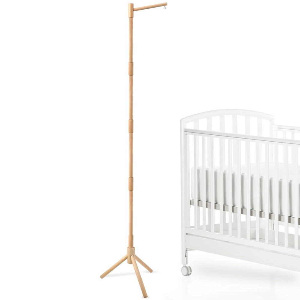 Floor-Standing Crib Mobile Arm - 61.4 Inch Wooden Mobile Arm for Crib - Movable Baby Mobile Hanger with Strong Anti-Dumping Attachment - 100% Beech Wood - Easy Assembly - Nursery Decor