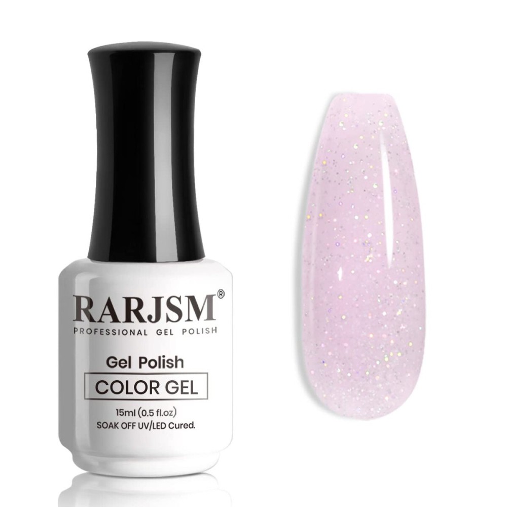 RARJSM Light Purple Glitter Gel Nail Polish Jelly Shimmery Sheer Lavender Nude Gel Polish Chunky Iridescent Sparkly Translucent Natural Color 15ml Soak off for French Manicure Nail Art Home Salon