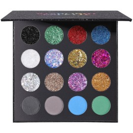 UCANBE Glitter Eyeshadow Makeup Palette - 12 Face Body Chunky & Fine Pressed Glitter + 4 Eye Shadow Powder Make Up Pallet for Theater Party Cosplay Halloween Christmas, Highly Pigmented Ultra Shimmer