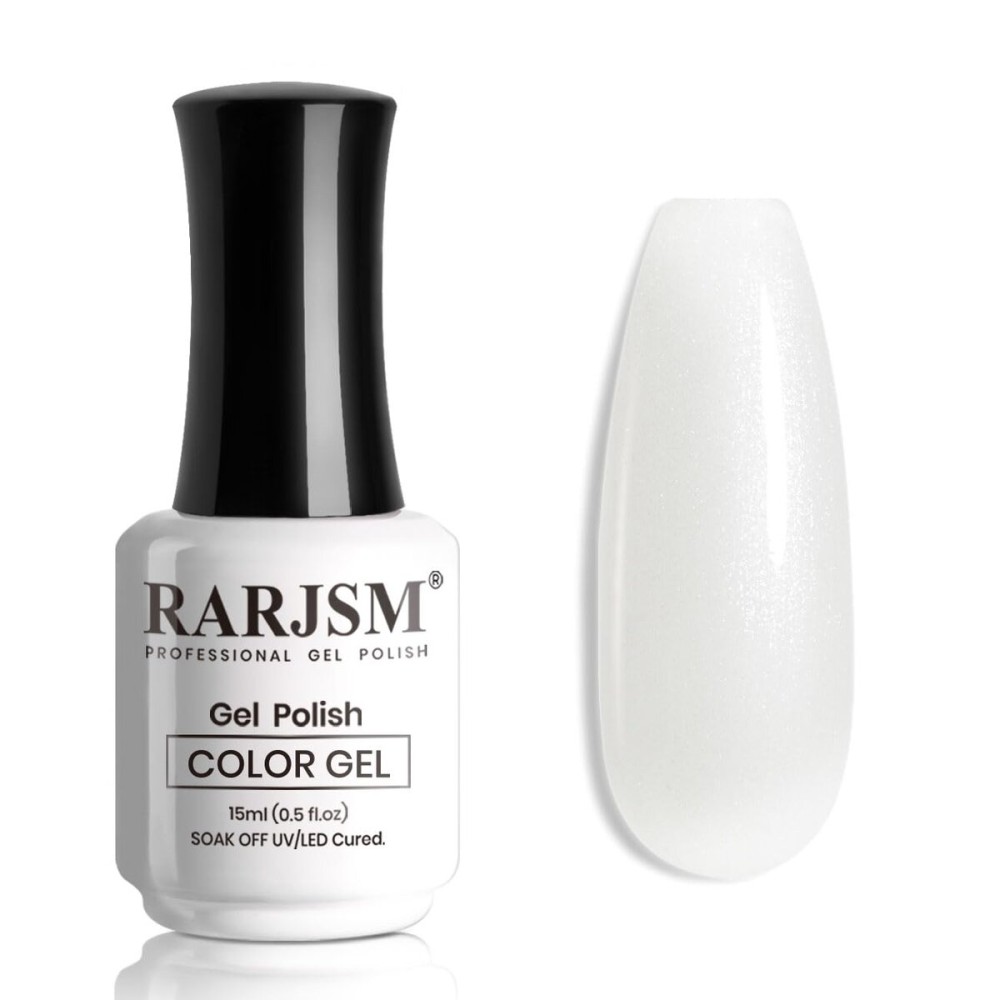RARJSM Milky White Gel Nail Polish with Glitter Silver Shimmer Pigment Jelly Cream White Nude Gel Polish Neutral Color 15ml Sparkle Natural Color Soak off U V L E D Cured for Home Salon DIY Nail Art