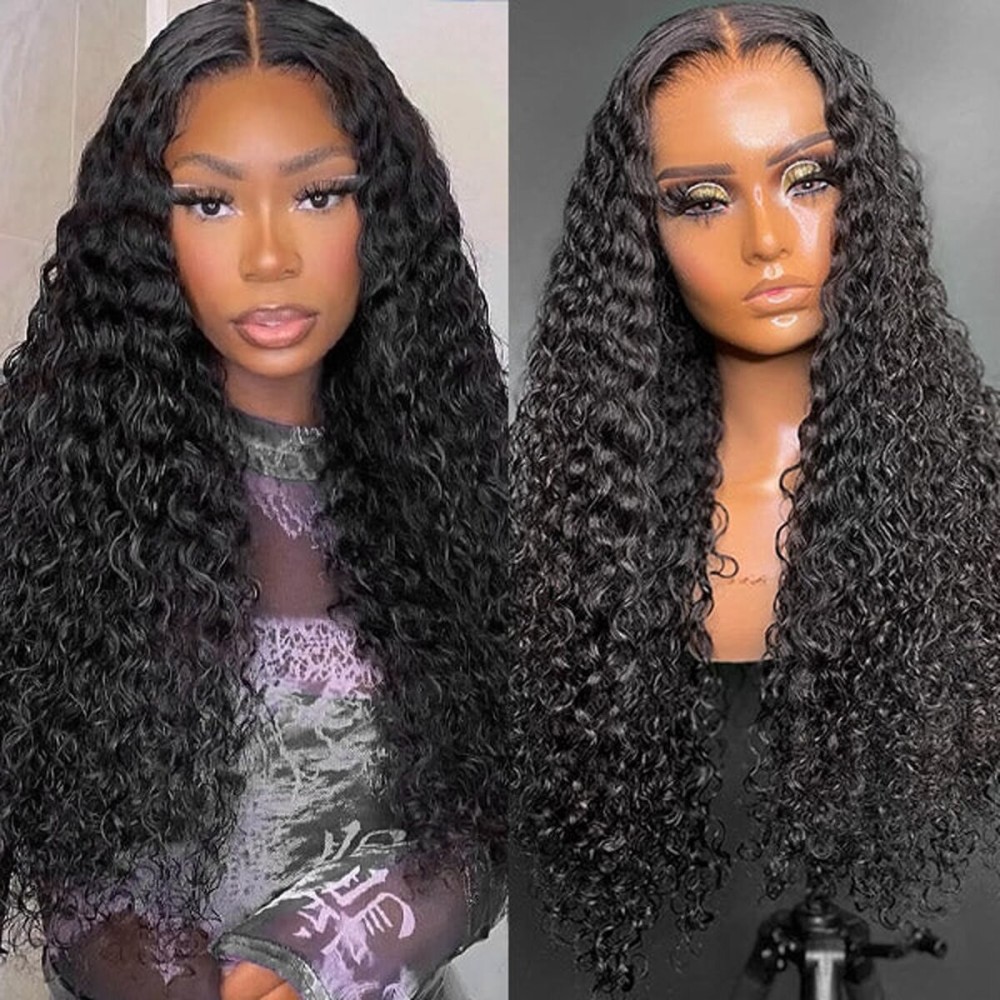 ABSFWIW 18Inch Deep Wave Lace Front Wigs Human Hair-13x4 HD Transparent Deep Wave Frontal Wigs Glueless Curly Wigs for Women 200% Density Curly Lace Front Wigs Human Hair Pre Plucked with Baby Hair