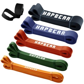 Pull Up Assistance Bands, HAPBEAR Resistance Band Set of 5, Long Power Workout Rubber Bands with Door Anchor, Strength Heavy Duty Exercise Bands for Powerlifting Stretching Fitness Training, Colorful