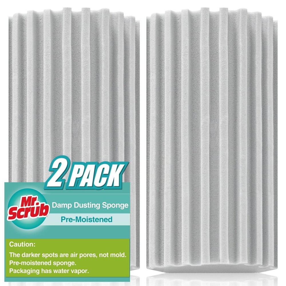 Damp Dusting Sponge Duster, 2 Pack Grey Dust Cleaning Sponge, Reusable Household Cleaning Sponge Tool for Blinds, floorboards, Fan Blades, Vents, Glass, Railings, Mirrors
