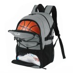 WOLT | Basketball Backpack Large Sports Bag with Separate Ball Holder & Shoes Compartment, Gifts for Basketball, Soccer, Volleyball, Swim, Gym, Travel (Light Grey)