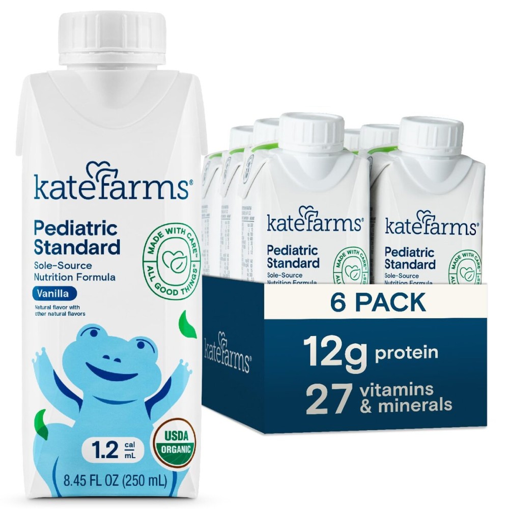 KATE FARMS Organic Pediatric 1.2 High Calorie Vanilla Nutrition Shake, 12g Protein, 27 Vitamins and Minerals, Meal Replacement, 8.45 oz (6 pack)