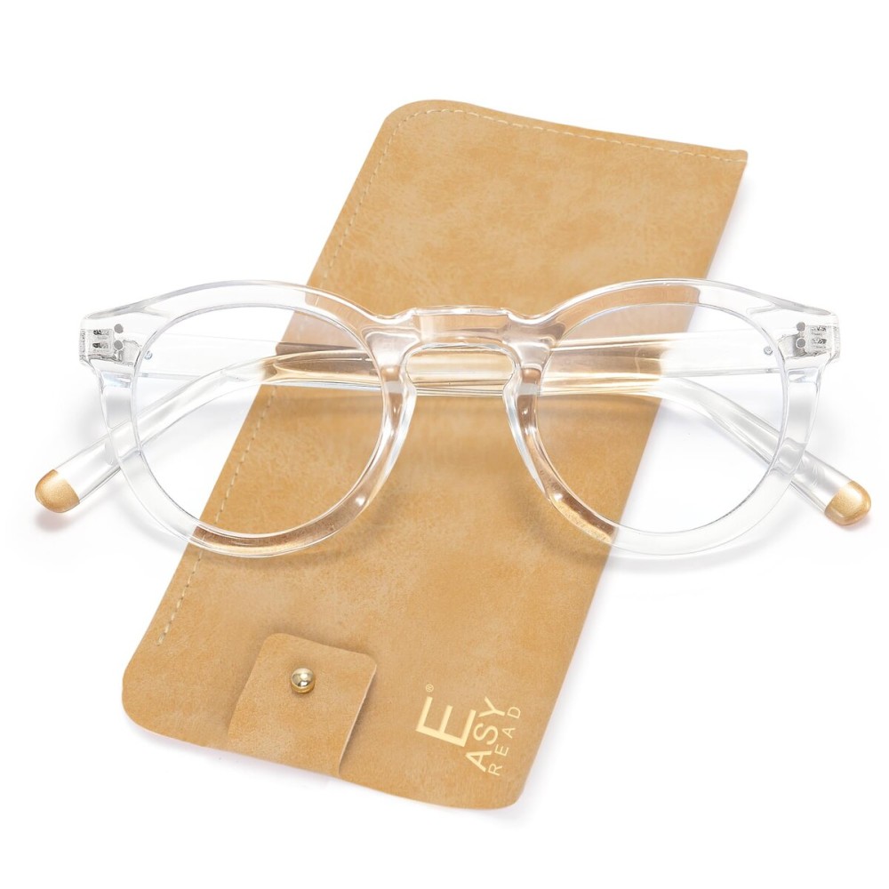 EASY READ Retro Round Blue Light Blocking Reading Glasses for Women,Anti UV Readers for Women with Spring Hinge(Clear,+3.00)