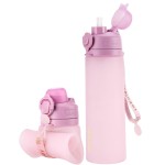 TakeToday Collapsible Water Bottles 20oz, Leak Proof, BPA-Free, Foldable Silicone Travel Water Bottle with Straw Strap for Cycling, Hiking, Outdoors