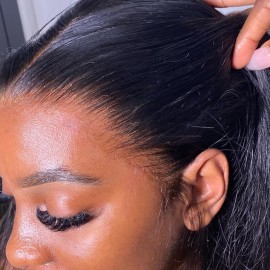 BEEOS 13x6 Full Frontal SKINLIKE Real HD Lace Wig, Pre-Plucked Bleached Knots 0.10mm Ultra-thin Invisible Swiss HD Lace 180% Density Straight Human Hair 22 Inch