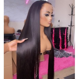 BEEOS 13x6 Full Frontal SKINLIKE HD Lace Wig, Pre-Plucked Vivid Clean Hairline Bleached Knots 0.10mm Ultra-thin Invisible Lace 180% Density Straight Human Hair Wigs 28 Inch