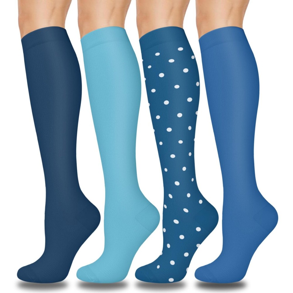 Aoliks Compression Socks for Women and Men Circulation, Blue Knee High Support Socks for Nurses Flying Hiking