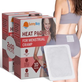 SunnyBay Heat Patches for Menstrual Cramp, Air-Activated Adhesive Heat Pads for Period, 130 F Warmth up to 8 Hours, Stick to Clothing Not Skin, 2.75 x3.5 inches, 10-Count, Pack of 2