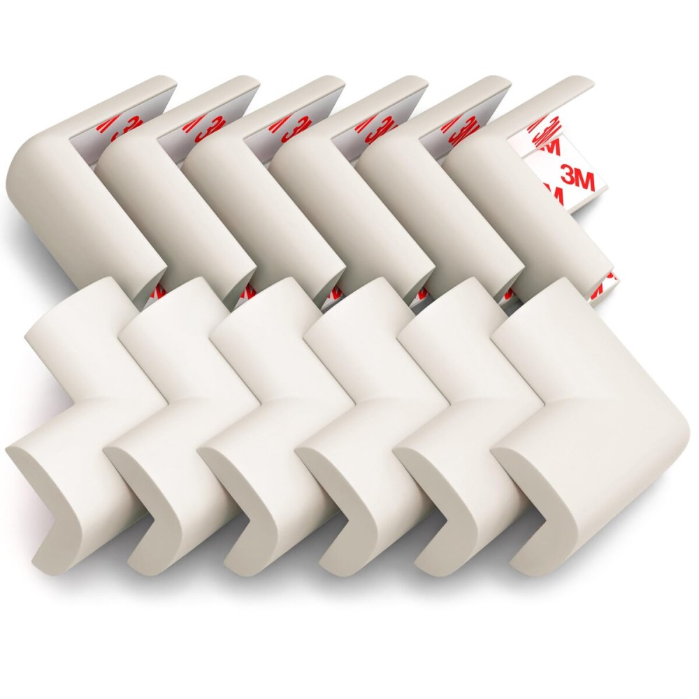 12-Pack Corner Protectors Baby Proof, Furniture Corner and Edge Safety Bumpers, Soft Rubber Foam Cushion Covers, 3M Taped Corner Guards, Baby Child Proofing Pads, Table Corner Protectors, White