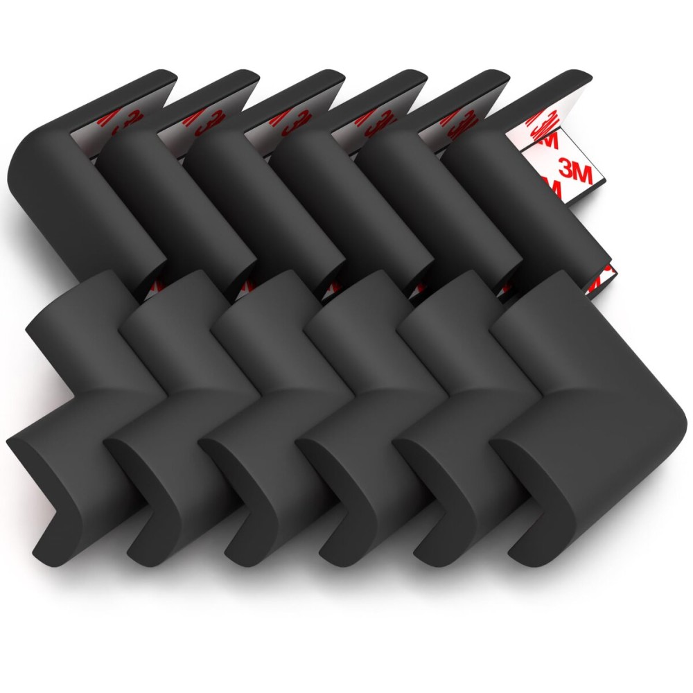 12-Pack Corner Protectors Baby Proof, Furniture Corner and Edge Safety Bumpers, Soft Rubber Foam Cushion Covers, 3M Taped Corner Guards, Baby Child Proofing Pads, Table Corner Protectors, Black