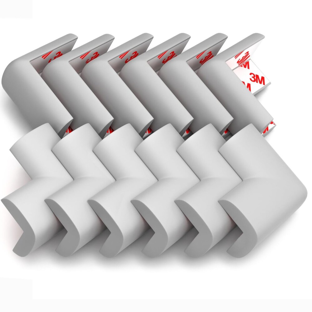 12-Pack Corner Protectors Baby Proof, Furniture Corner and Edge Safety Bumpers, Soft Rubber Foam Cushion Covers, 3M Taped Corner Guards, Baby Child Proofing Pads, Table Corner Protectors, Gray