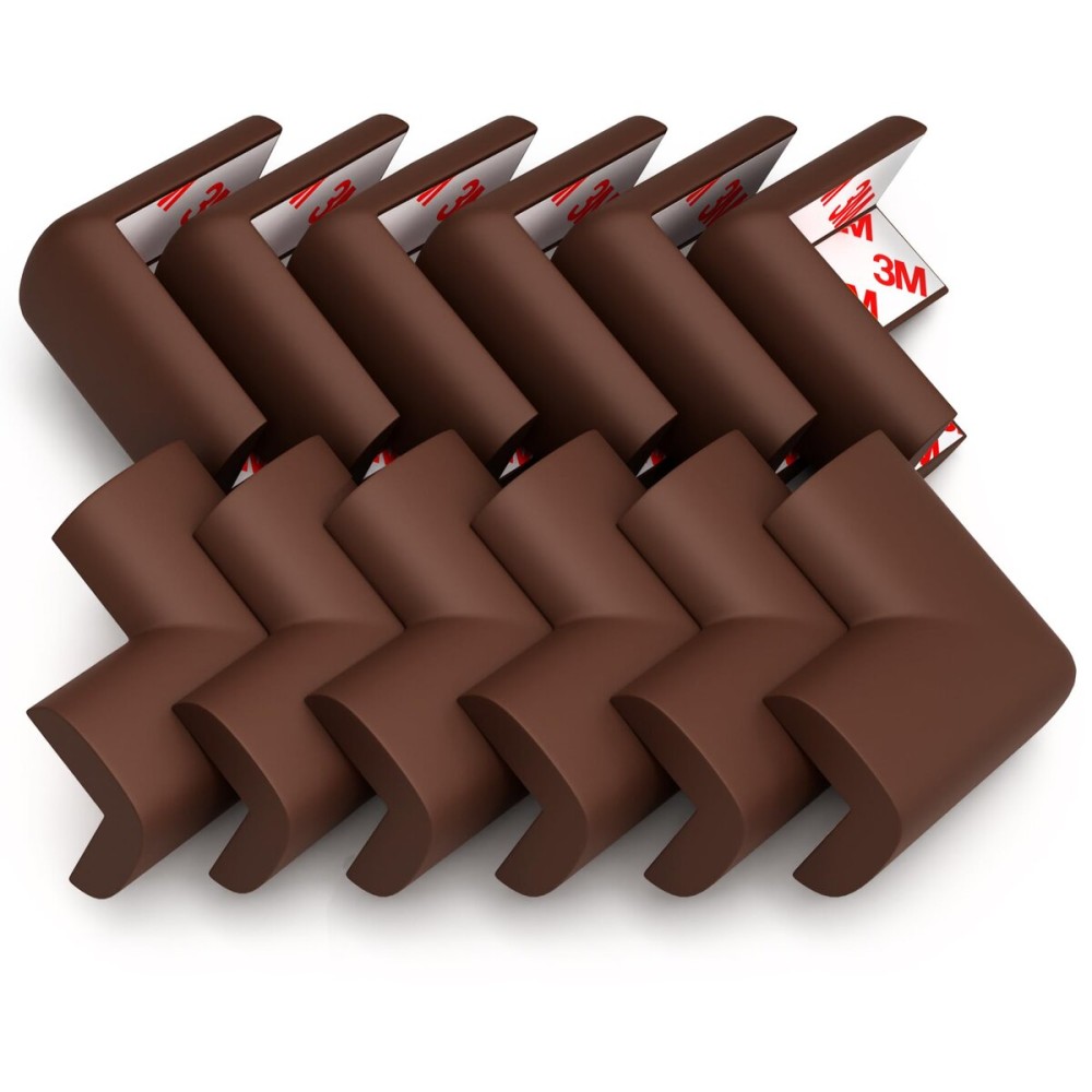 12-Pack Corner Protectors Baby Proof, Furniture Corner and Edge Safety Bumpers, Soft Rubber Foam Cushion Covers, 3M Taped Corner Guards, Baby Child Proofing Pads, Table Corner Protectors, Brown