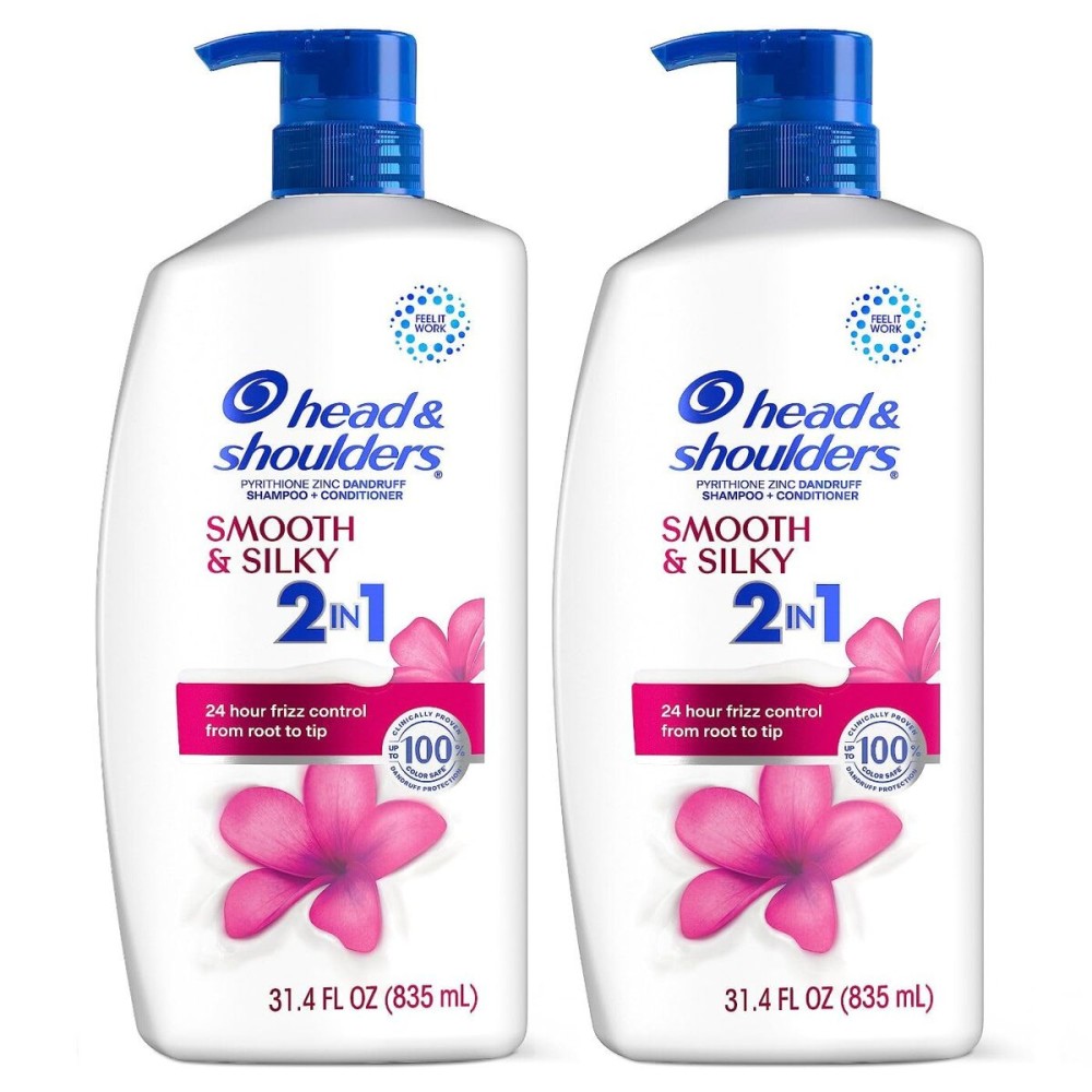 Head & Shoulders Anti-Dandruff Shampoo and Conditioner, Smooth & Silky 2-in-1 Twin Pack, 1% Pyrithione Zinc, Shampoo for Women, Healthy Frizz-Free Hair, 31.4 fl oz Each