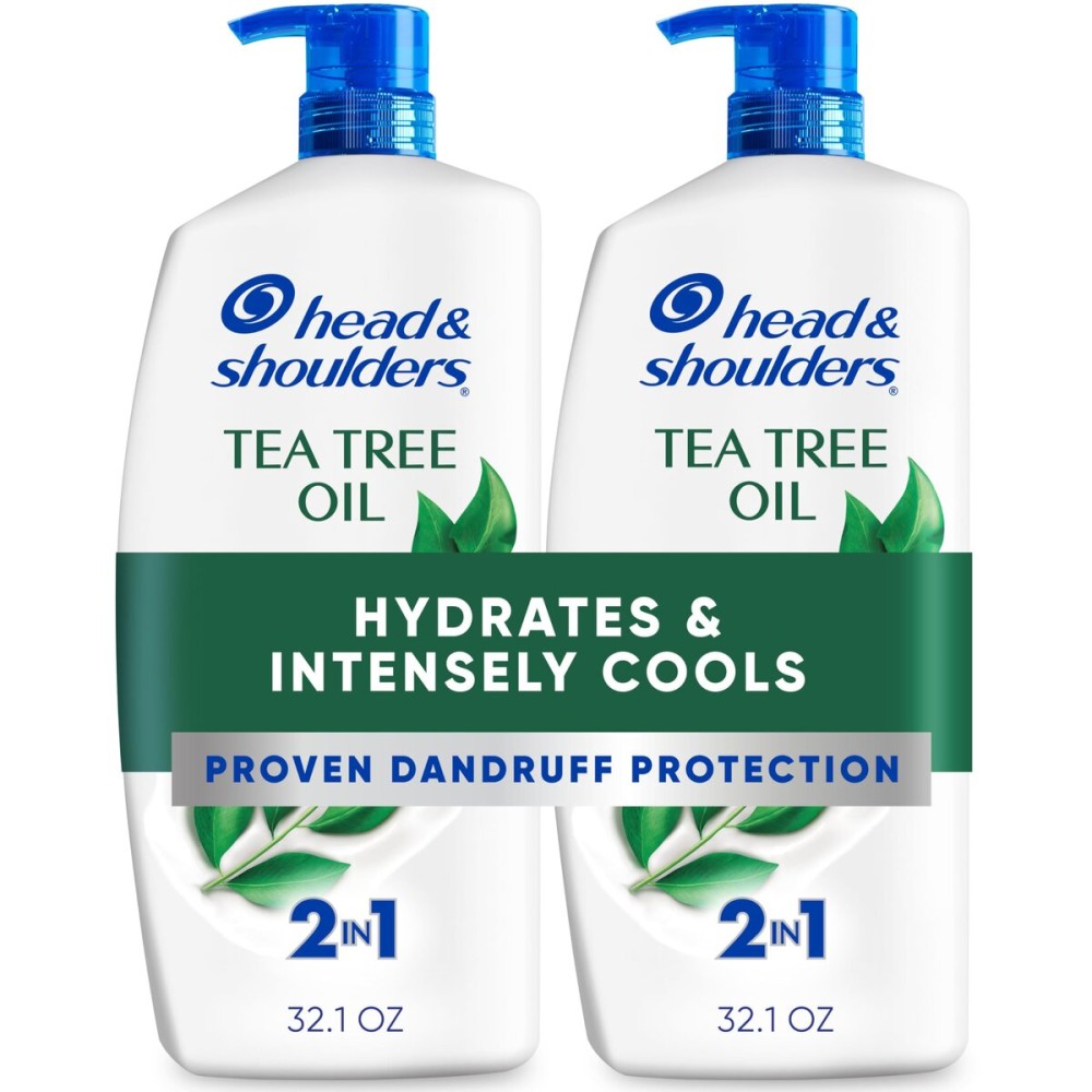 Head & Shoulders Anti-Dandruff Shampoo and Conditioner, Tea Tree Oil 2-in-1 Twin Pack, 1% Pyrithione Zinc, Tea Tree Shampoo with Cooling, Refreshed Scalp, 32.1 fl oz Each