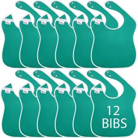 Toppy Toddler - 12 pcs Fall Green Large Waterproof Baby Bibs for 1-4 years old - Lightweight, Soft & Durable Fabric Bibs with Snap Buttons for Girls and Boys, Dryer safe and Easy to Clean