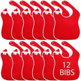 Toppy Toddler - 12 pcs Red Large Waterproof Baby Bibs for 1-4 years old - Lightweight, Soft & Durable Fabric Bibs with Snap Buttons for Girls and Boys, Dryer safe and Easy to Clean