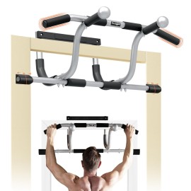 Yes4All Door Pull Up Bar, Heavy Duty Hanging Bar, Pull Up Bar for Doorway, Supports up to 300 lb, Multi-Grip Foam Handles, Fits 24 to 36 Door Frames, Easy Installation for Home Gym Use, Gray