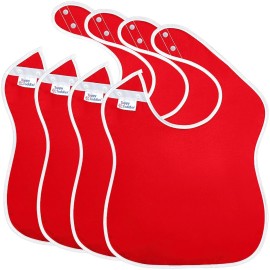 Toppy Toddler - 4 pcs Red Large Waterproof Baby Bibs for 1-4 years old - Lightweight, Soft & Durable Fabric Bibs with Snap Buttons for Girls and Boys, Dryer safe and Easy to Clean