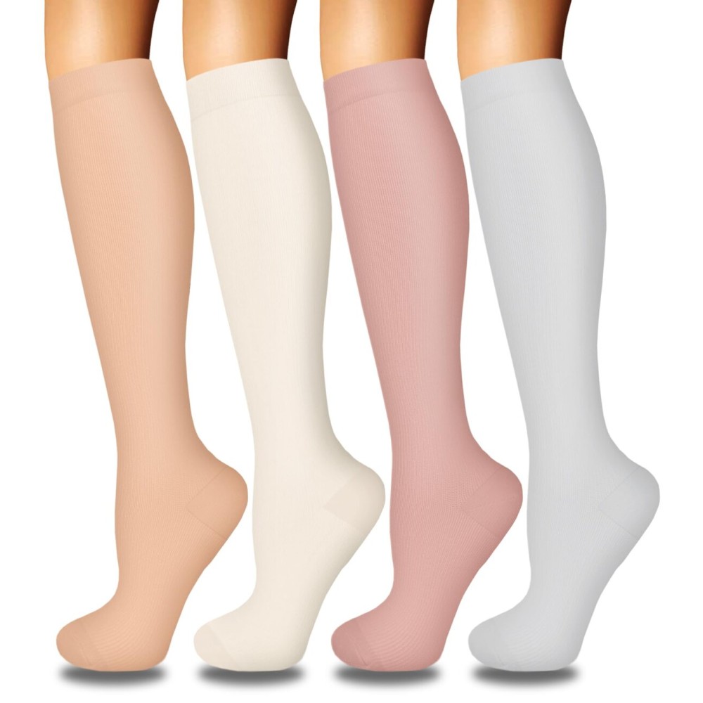4 Pairs Compression Socks for Women Circulation-Best Support for Nurses,Running,Athletic,Travel L-XL