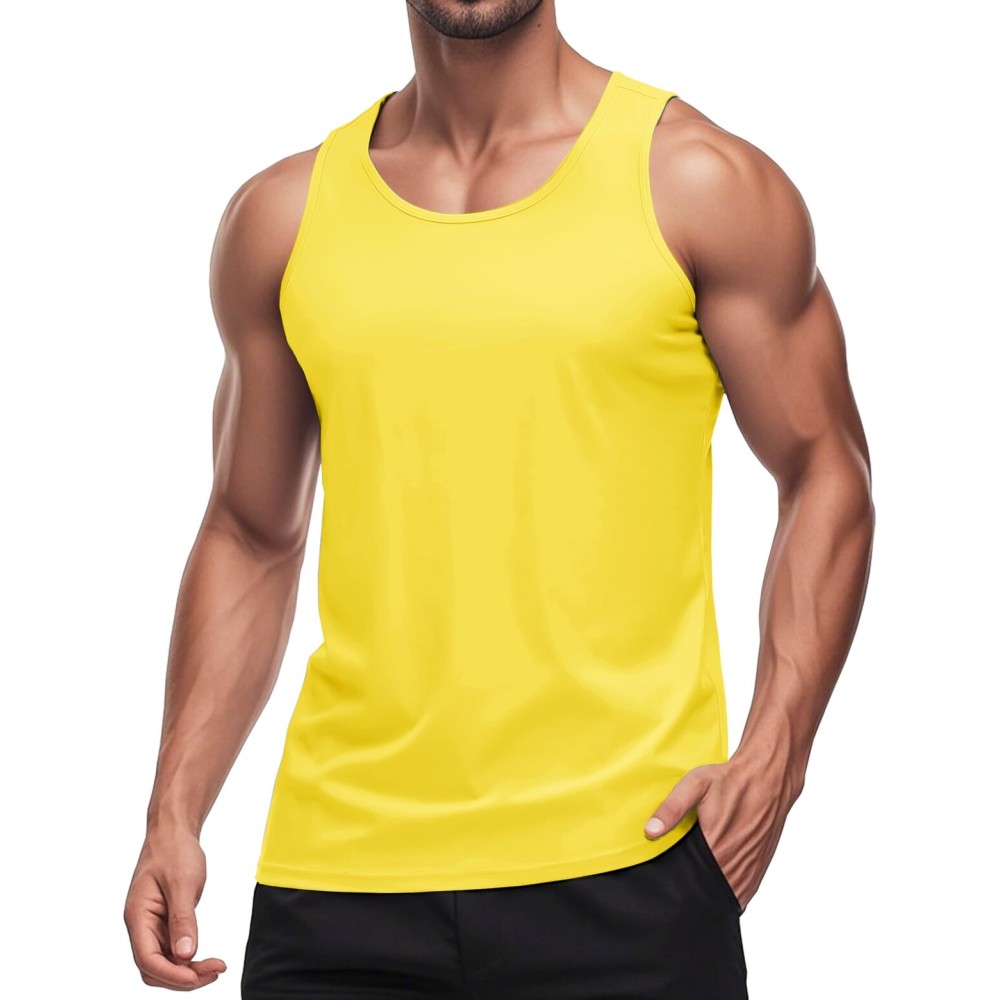 MAGCOMSEN Men\'s UPF 50+ Tank Top Quick Dry Summer Workout Muscle Sleeveless Shirts for Swim Beach Bodybuilding Yellow M