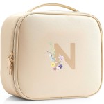 Vlando Preppy Gifts for Girl,Monogrammed Makeup Bag with Compartment,Unique Friendship Gifts for Friends Bridal Shower Gifts(Letter N)